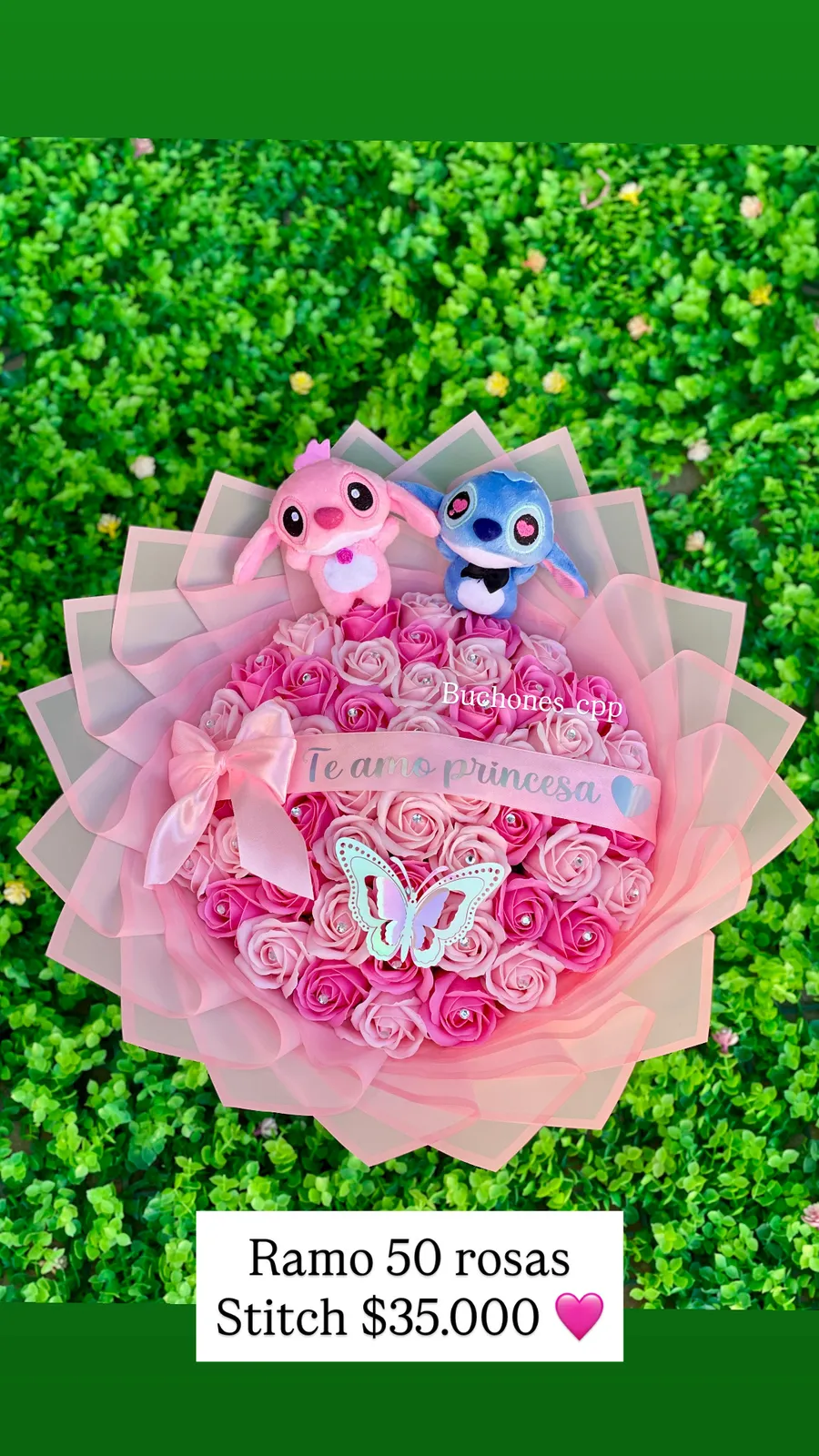 Ramo 50 rosas mas peluches de stitch